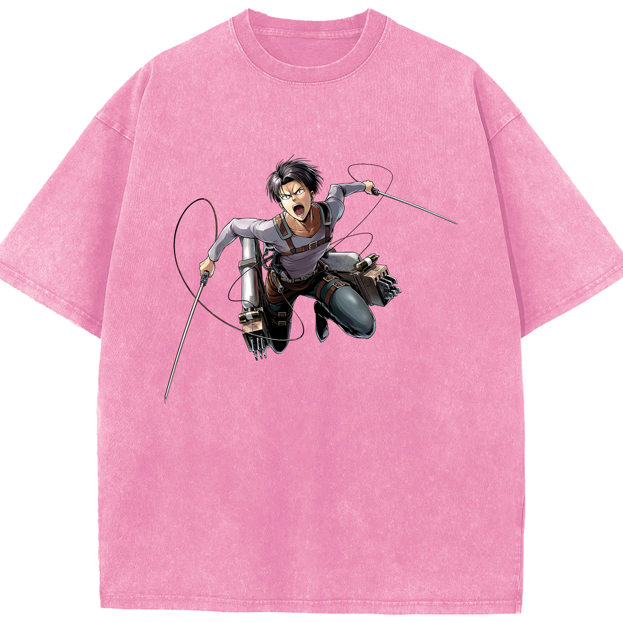 （画像用） 進撃の巨人 リヴァイ·アッカーマン Attack on Titan Levi Ackerman 綿100% ヴィンテージ風 半袖Tシャツ（フロントプリント）